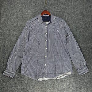 Ted Baker London Shirt Mens Ted 5 US XL Button Up Blue Stripe Cotton Stretch